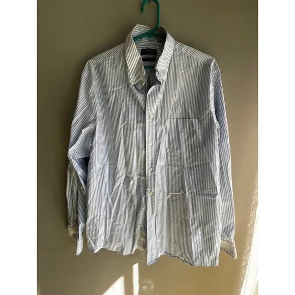 Lauren Ralph Lauren Striped Button-Up Shirt Menswear Dress Shirt Blue White L - Picture 4 of 7